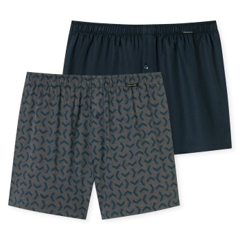 Schiesser 2P Leg Flattering Boxer Shorts Blå/Grå bomuld XX-Large Herre