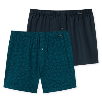 Schiesser 2P Leg Flattering Boxer Shorts Blå Mønster bomuld Medium Herre