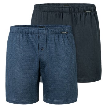 Schiesser 2P Long Boxershorts Blå/Blå bomuld 6XL Herre
