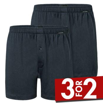 Schiesser 2P Long Boxershorts Mørkblå bomuld 3XL Herre