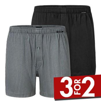 Schiesser 2P Long Boxershorts Sort/Grå bomuld 3XL Herre