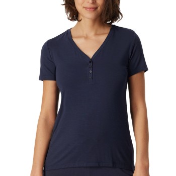 Schiesser Mix and Relax Henley Button Shirt Blå modal Medium Dame