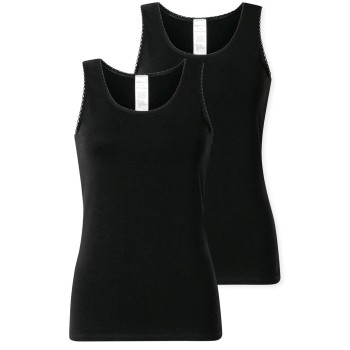 Schiesser 2P Modern Lace Top Sort bomuld 46 Dame