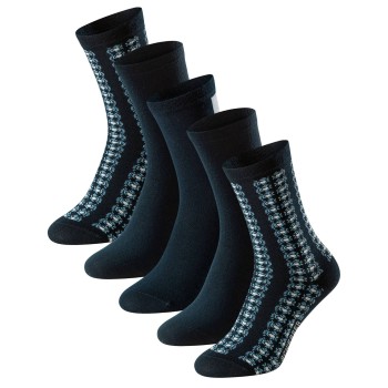 Schiesser Strømper 5P Women Blue Bird Socks Sort/Marine/Hvid Str 39/42 Dame