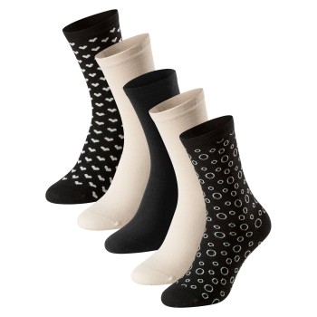 Schiesser Strømper 5P Women Blue Bird Socks Sort m Beige Str 35/38 Dame
