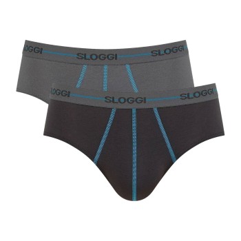 Sloggi 2P For Men Start Midi Grå/Turkise bomuld Large Herre