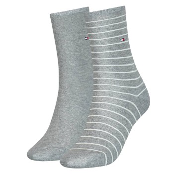 Tommy Hilfiger Strømper 2P Classic Small Stripe Socks Gråstribet Str 35/38 Dame