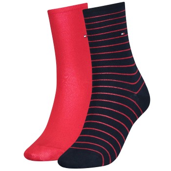 Tommy Hilfiger Strømper 2P Classic Small Stripe Socks Marine/Rød Str 35/38 Dame
