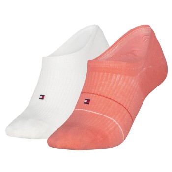 Tommy Hilfiger Strømper 2P Cotton Blend Logo Footie Socks Koral/Hvid Str 39/42 Dame