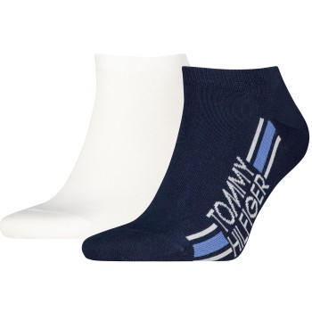 Tommy Hilfiger Strømper 2P Cotton Logo Stripe Sneaker Socks Hvid/Marine Str 43/46 Herre