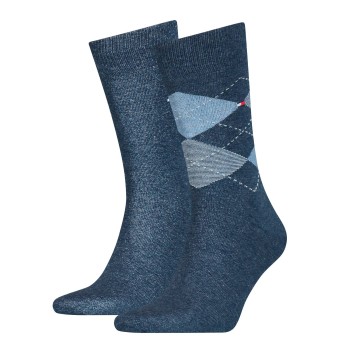 Tommy Hilfiger Strømper 2P Men Sock Check Jeansblå Str 47/49 Herre