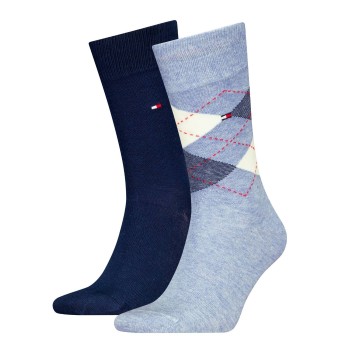Tommy Hilfiger Strømper 2P Men Sock Check Blå/Lyseblå Str 47/49 Herre