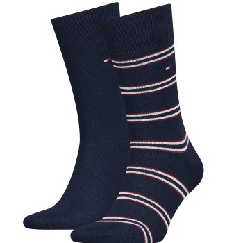 Tommy Hilfiger Strømper 2P Men Tommy Stripe OC Sock Blå/Rød Str 39/42 Herre