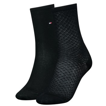 Tommy Hilfiger Strømper 2P Women Diamond Structure Socks Sort Str 35/38 Dame