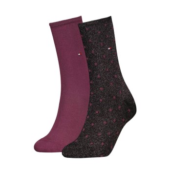Tommy Hilfiger Strømper 2P Women Dot Sock Sort/Vinrød Str 35/38 Dame