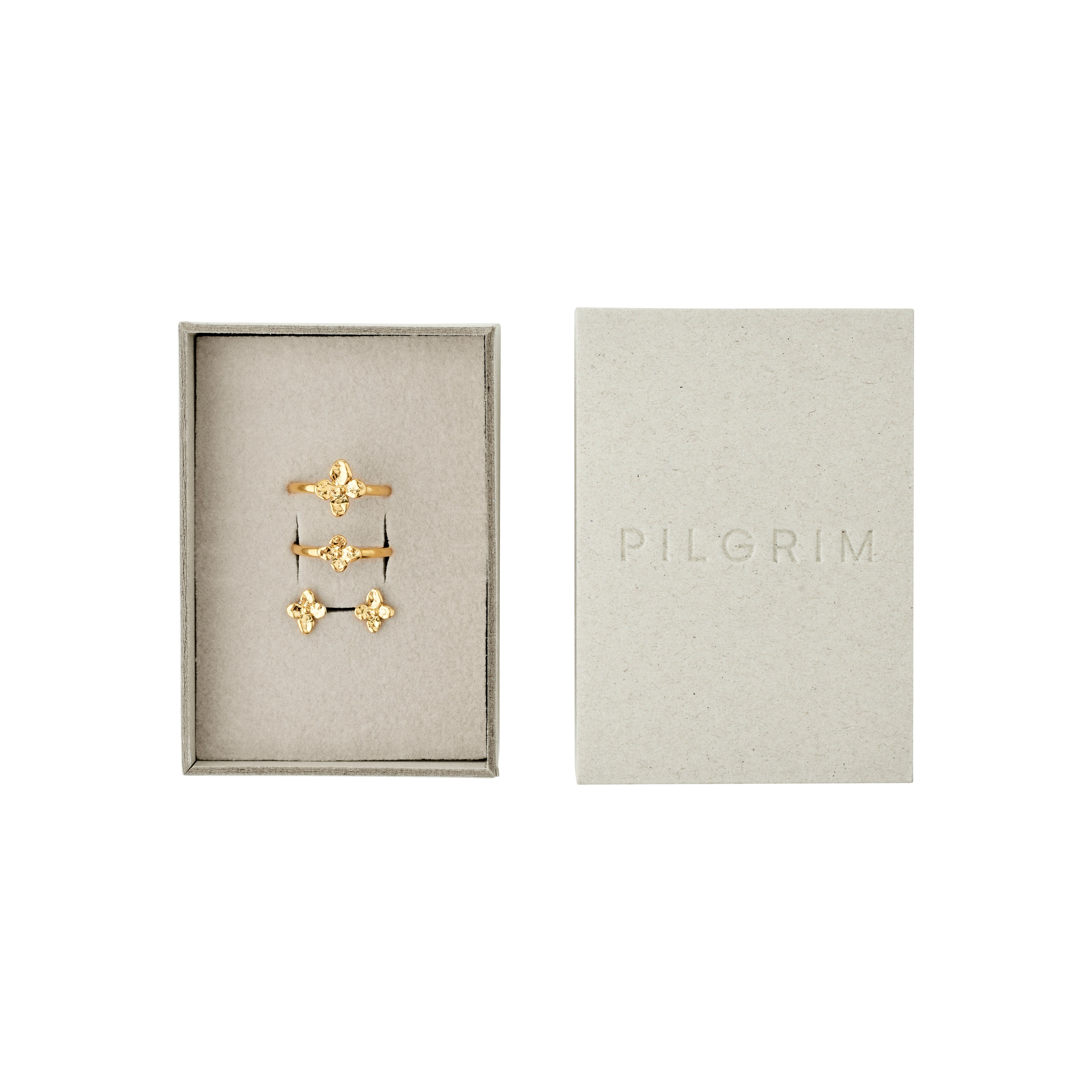 Pilgrim SANINE gavesæt, ringe & ørestikker, guldbelagt