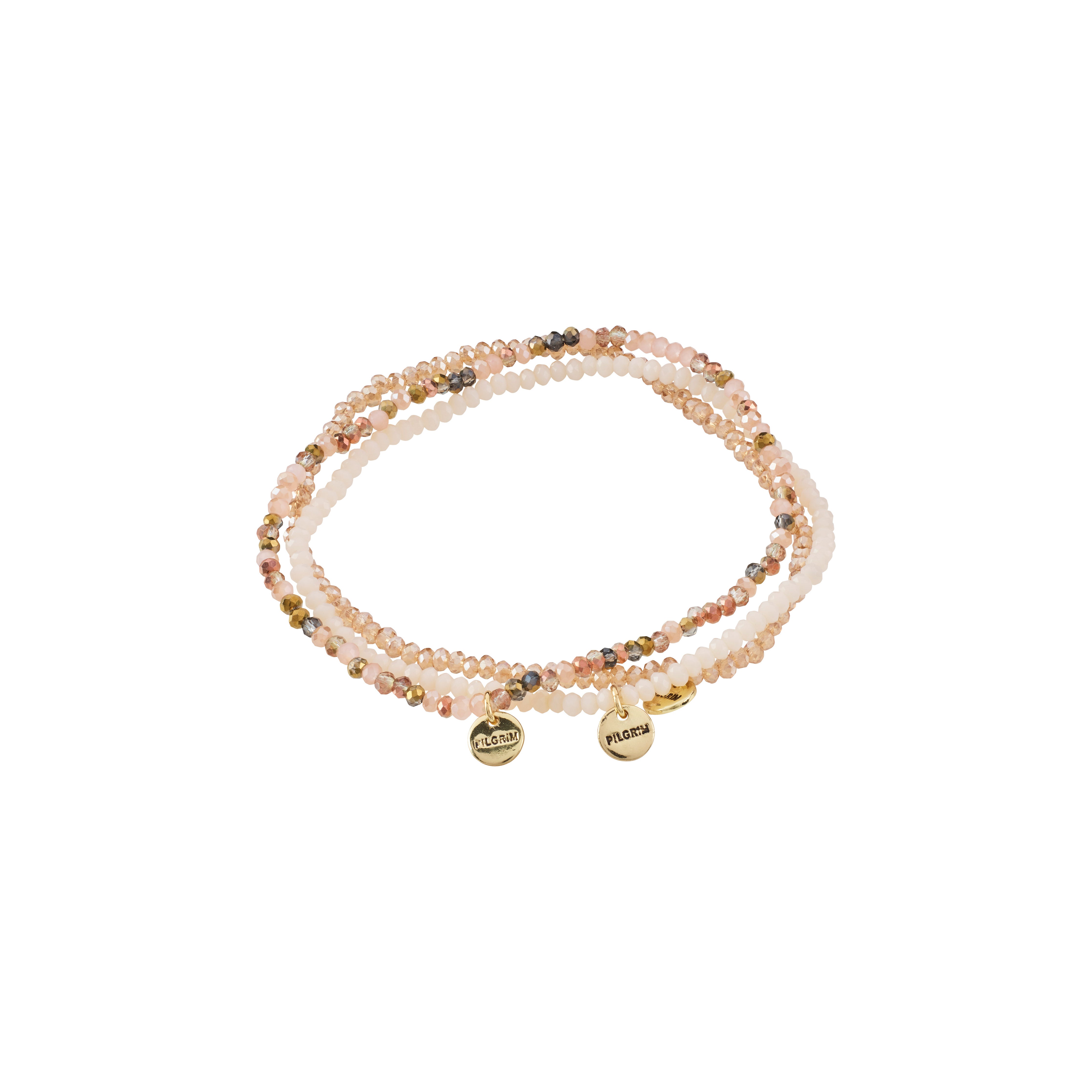 Pilgrim INDIGO 3-i-1 sæt armbånd, beige/guldbelagt