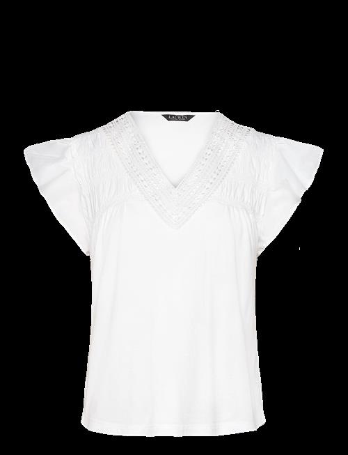 Lauren Ralph Lauren | Lace-Trim Jersey Flutter-Sleeve Tee | L