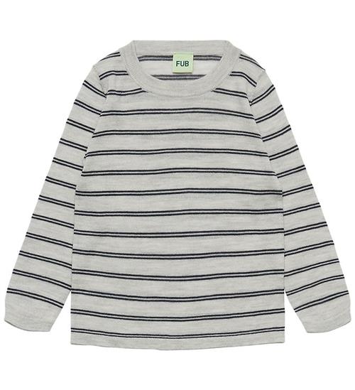 FUB Bluse - Strik - Uld - Light Grey Melange/Dark Navy