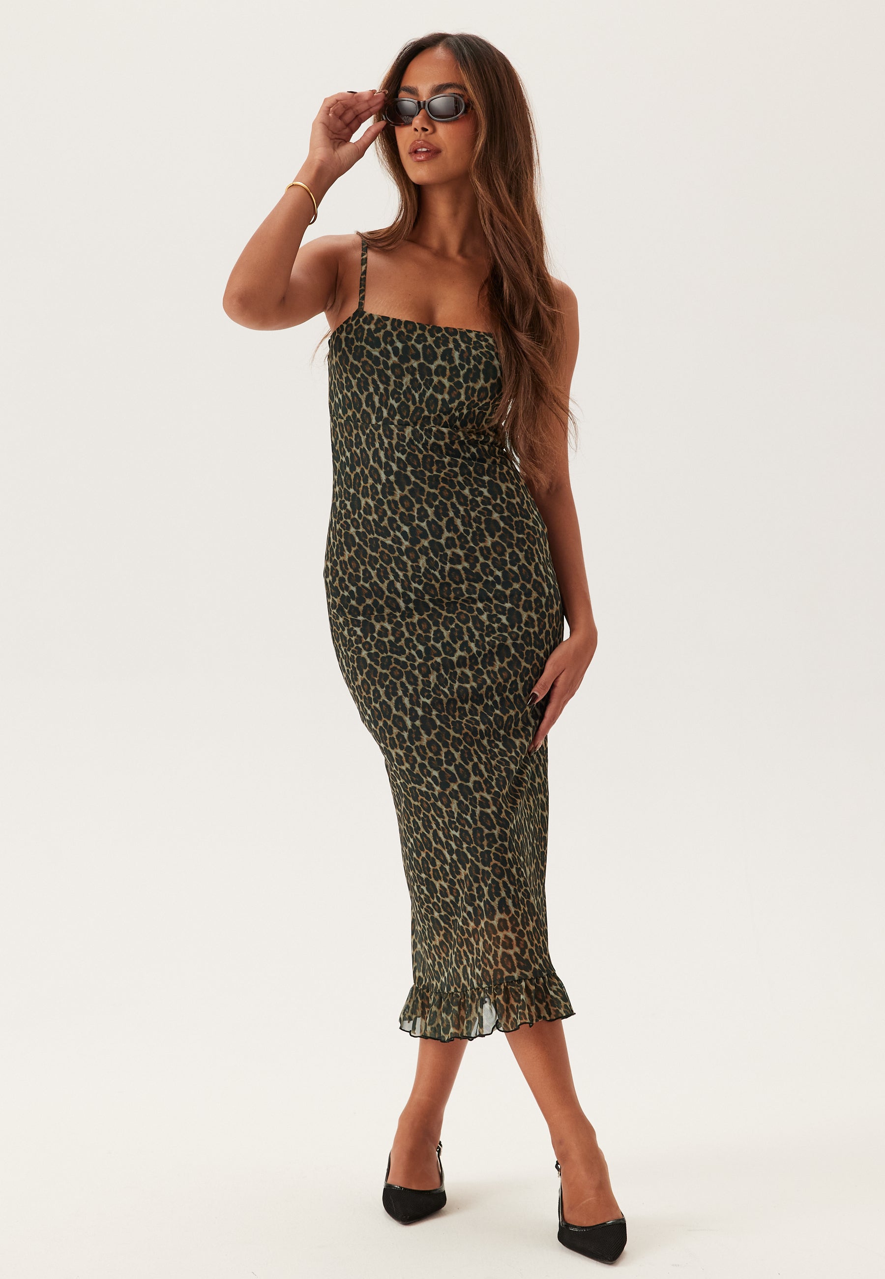 BUBBLEROOM Strap Mesh Frill Dress