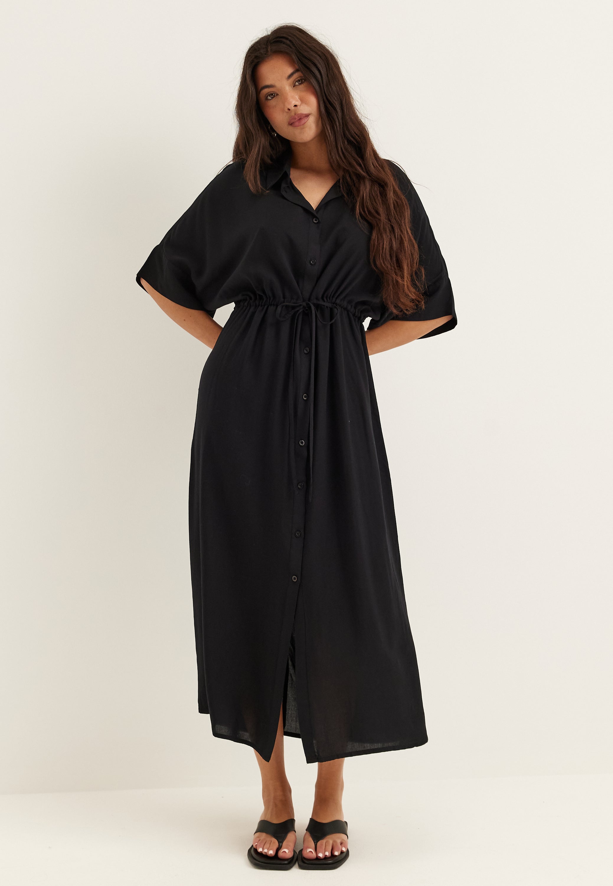 BUBBLEROOM Drawstring Viscose Shirt Dress