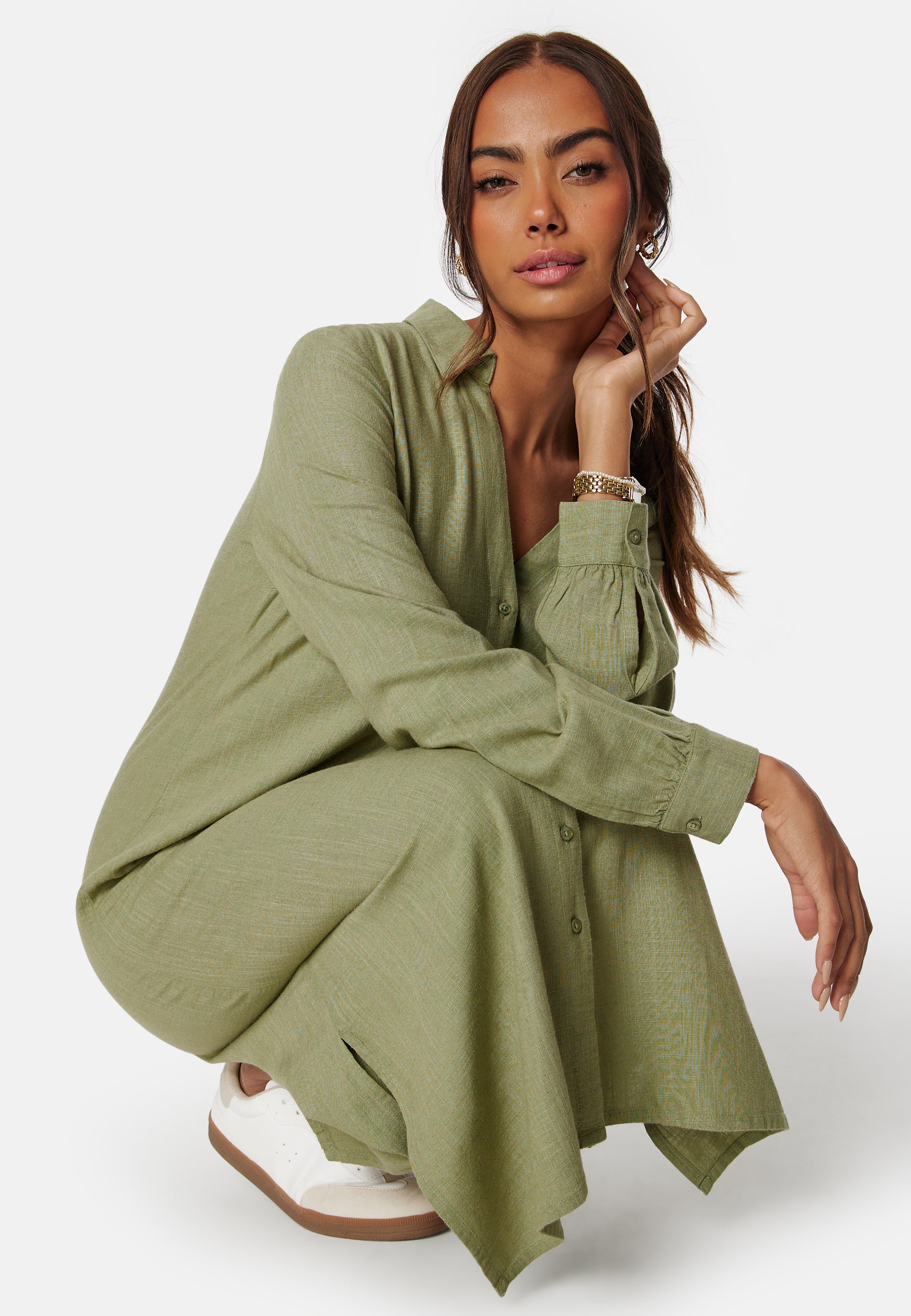 Happy Holly Linen Shirt Dress