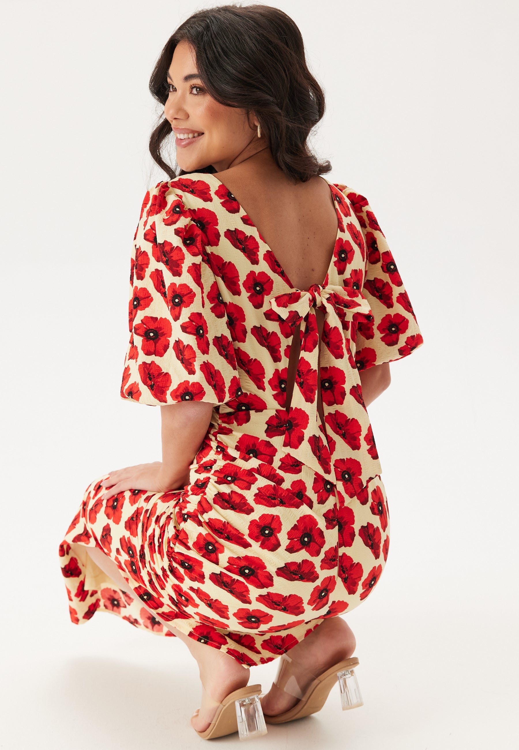 Bubbleroom Occasion Puff Sleeve Bow Midi Dress