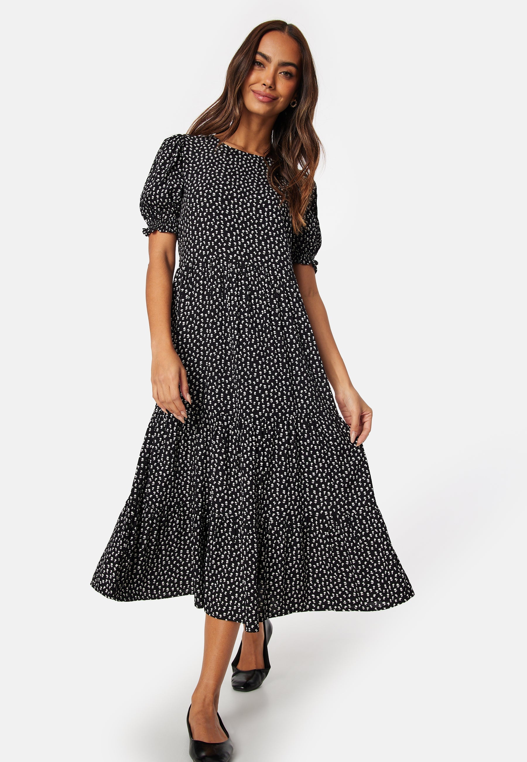 Happy Holly Puff Sleeve Viscose Midi Dress