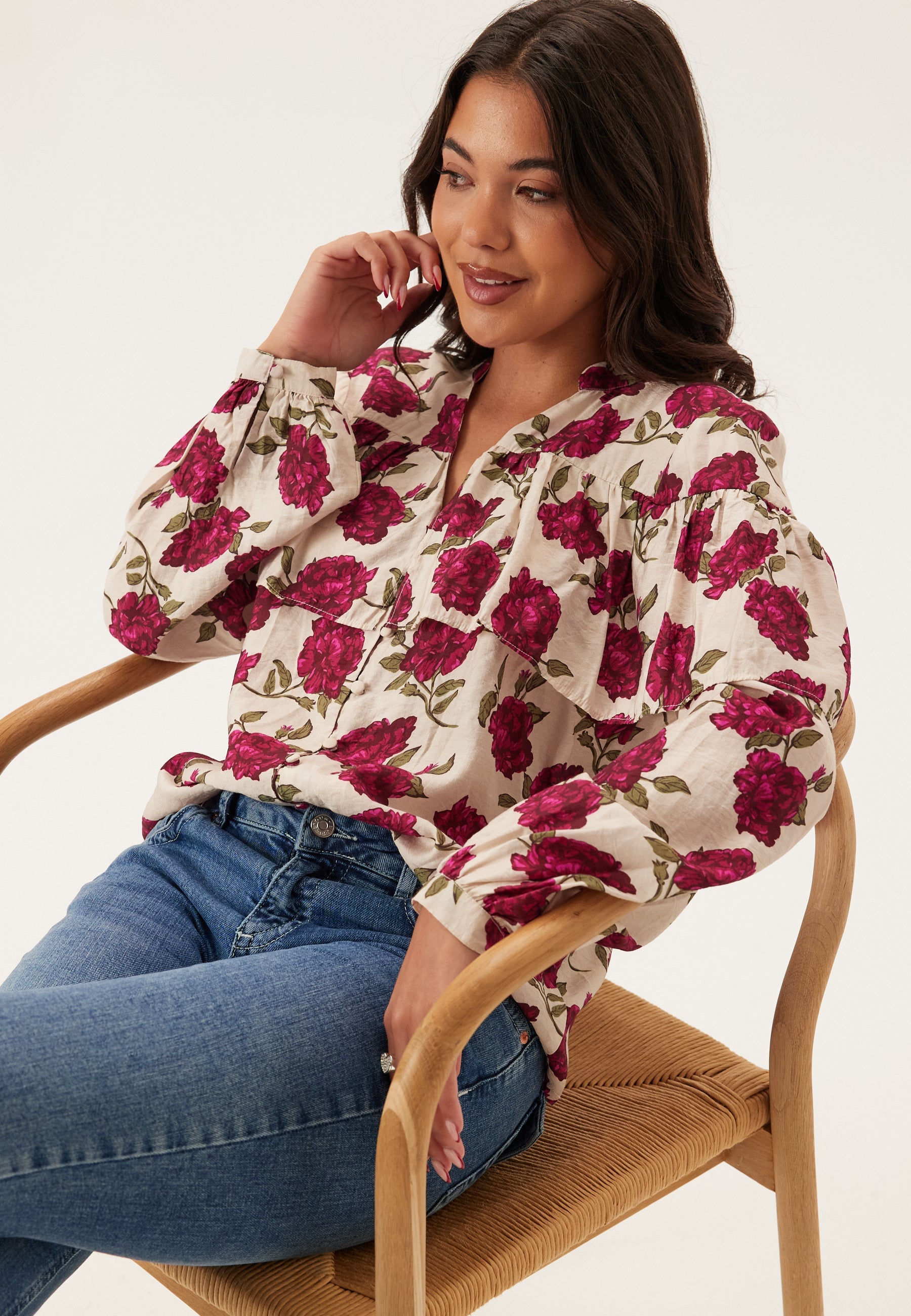 Emelie Olson X Bubbleroom Printed Frill Blouse