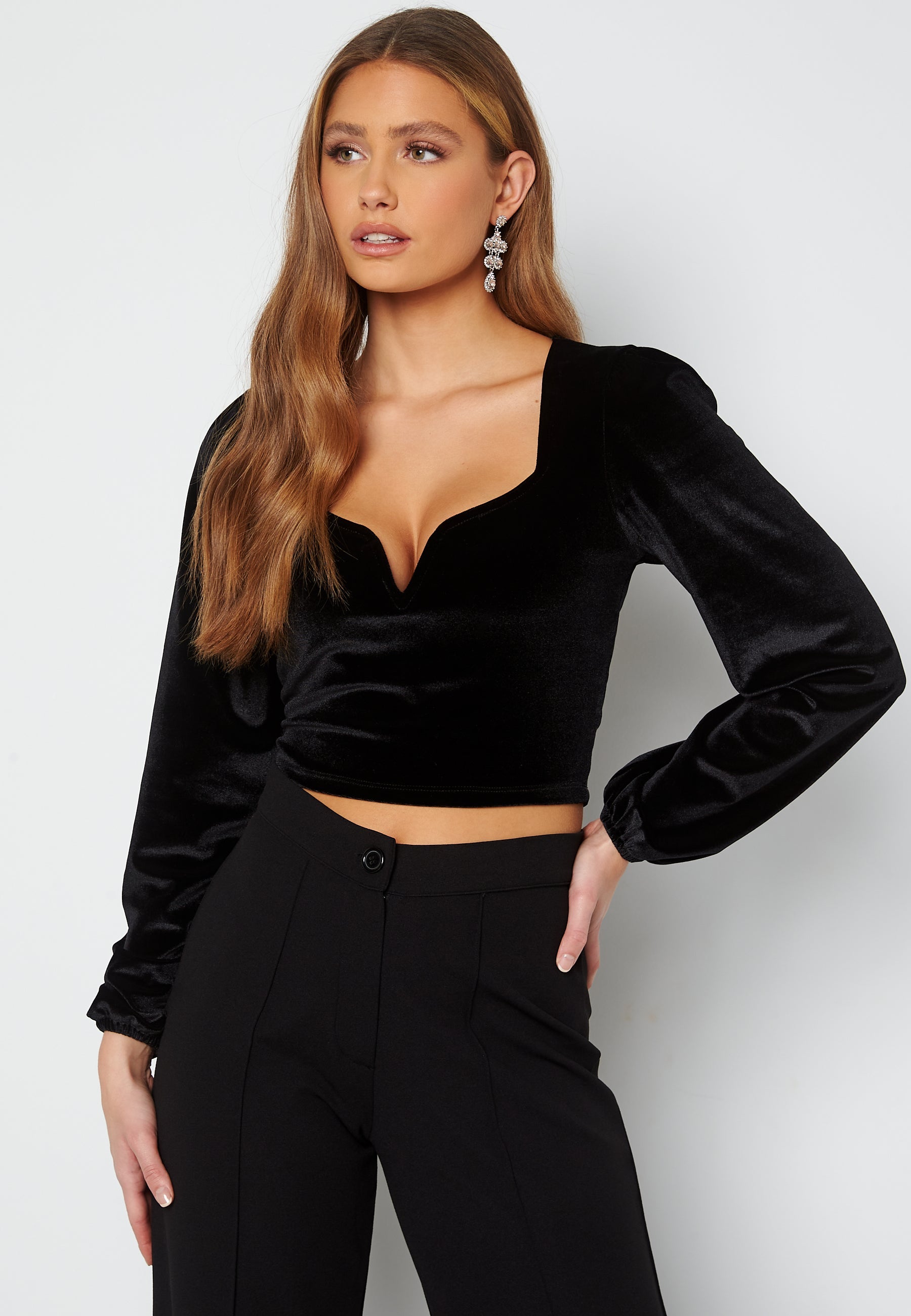 BUBBLEROOM Rudina puff sleeve velvet top