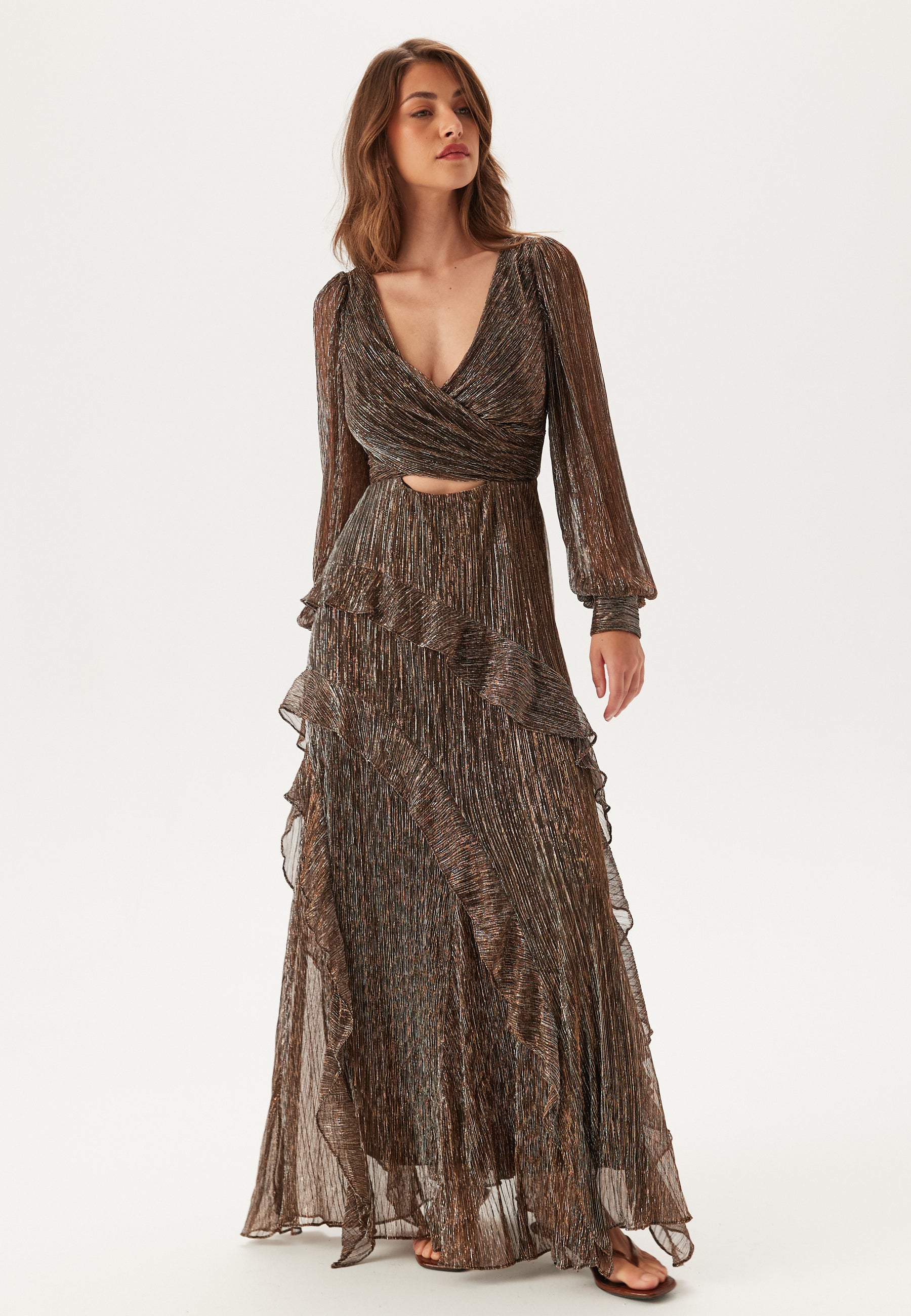 FOREVER NEW Spencer Plisse Ruffle Midi