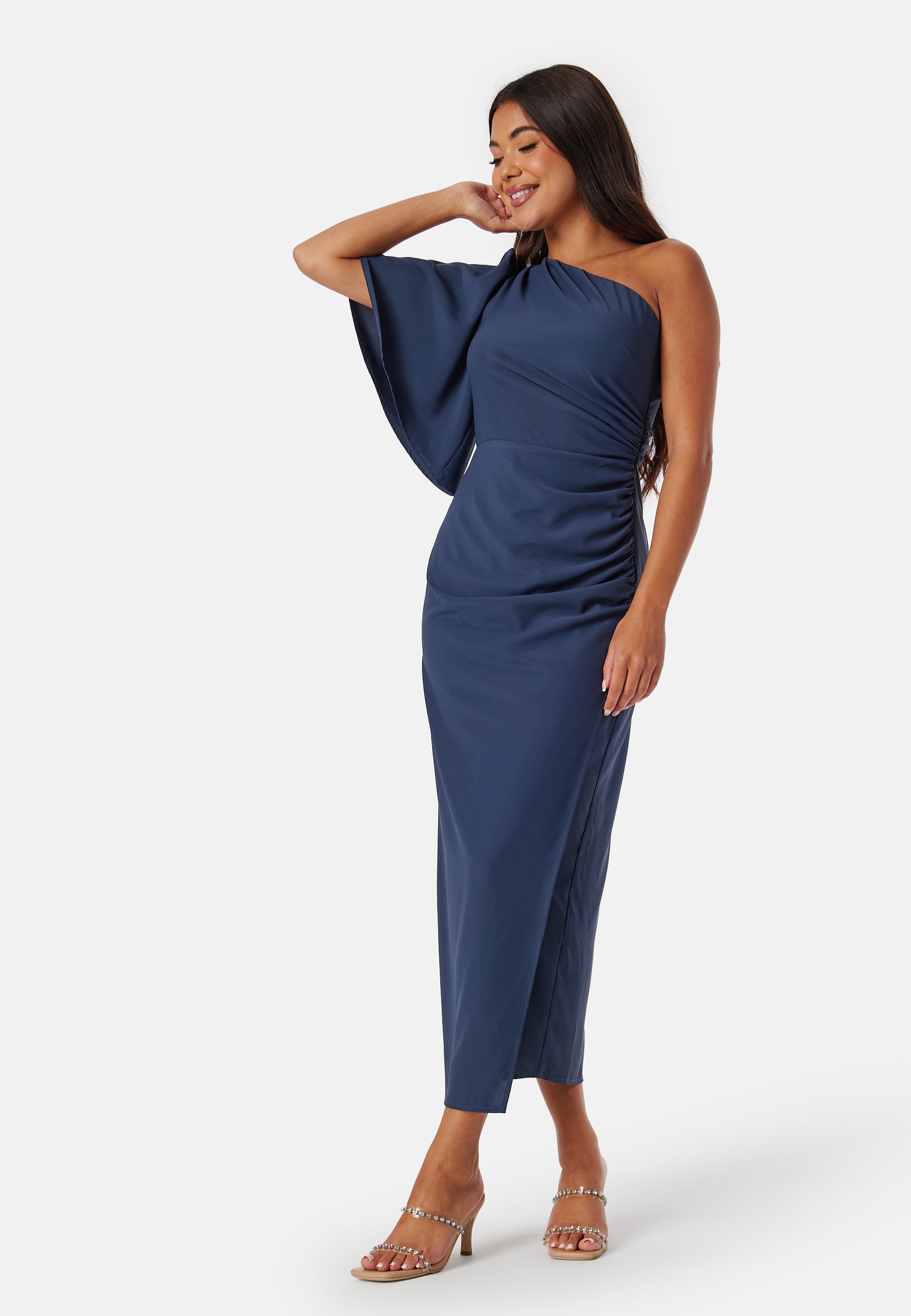 Bubbleroom Occasion Ruched One Shoulder Midi Dress