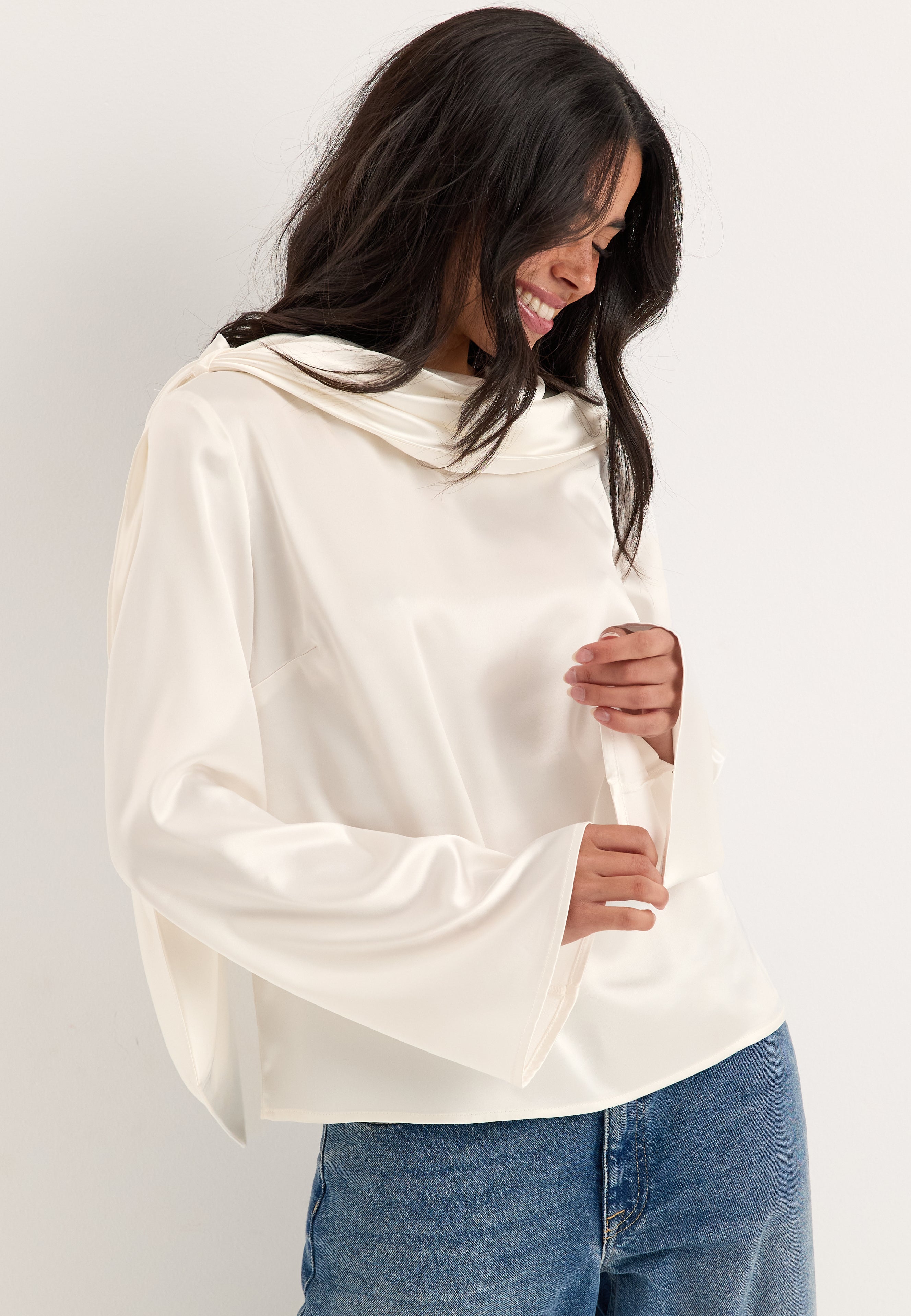 BUBBLEROOM Satin Scarf Blouse