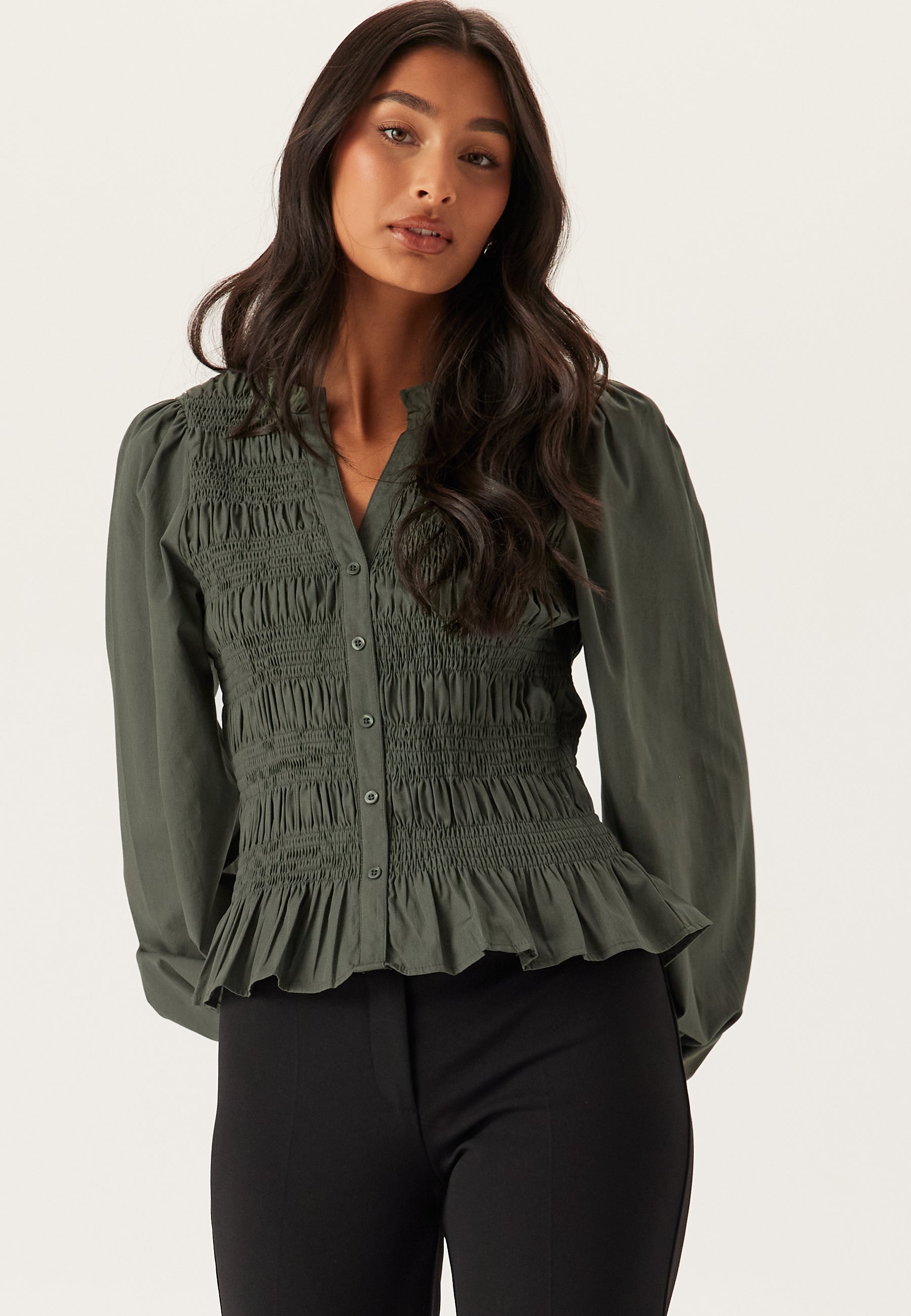 BUBBLEROOM V-neck Cotton Smock Blouse