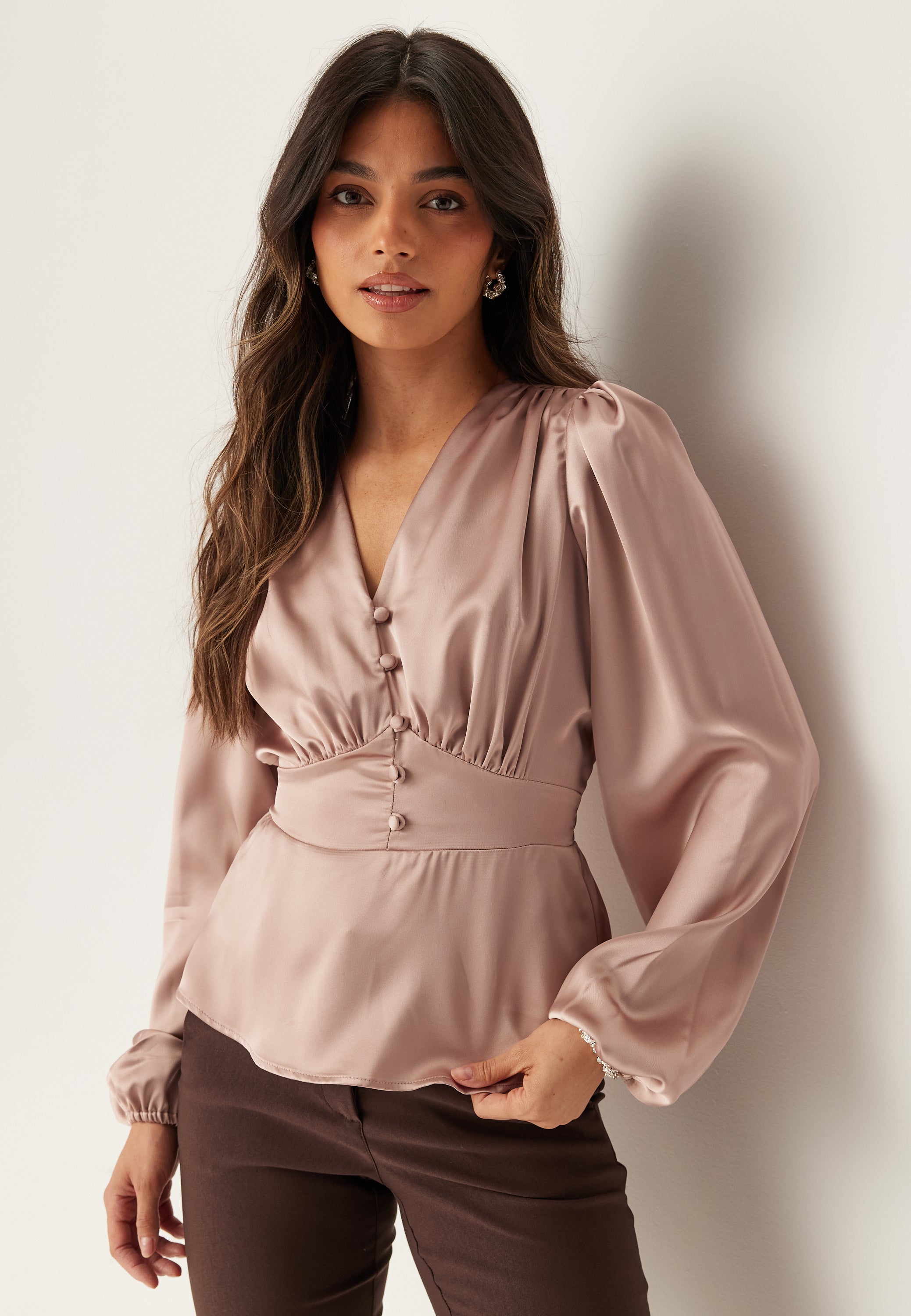 BUBBLEROOM Satin V-neck Blouse