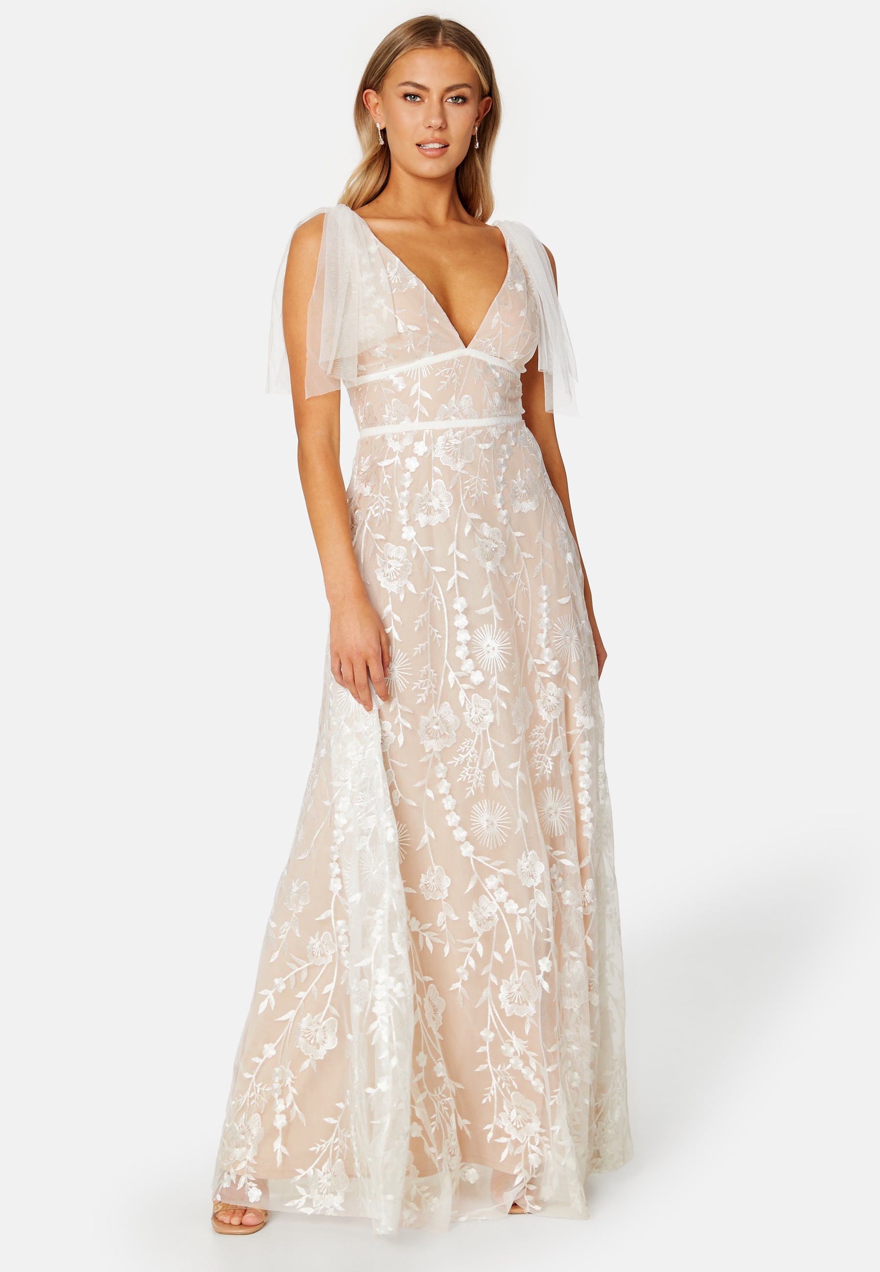 Goddiva Embroidered Lace Flutter Maxi Dress