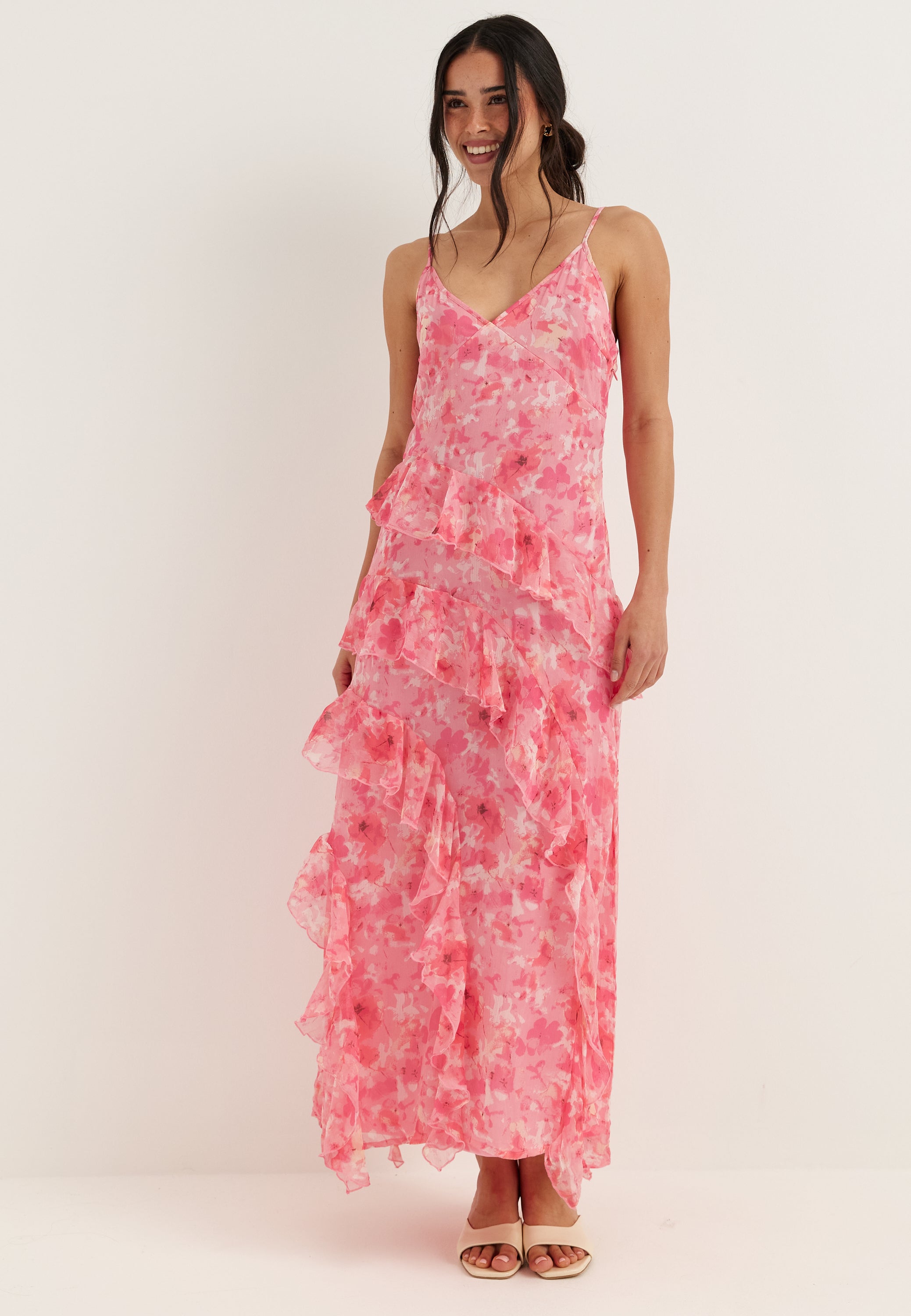 VERO MODA Vmsmilla S/L V-NECK LONG FRILL DRESS