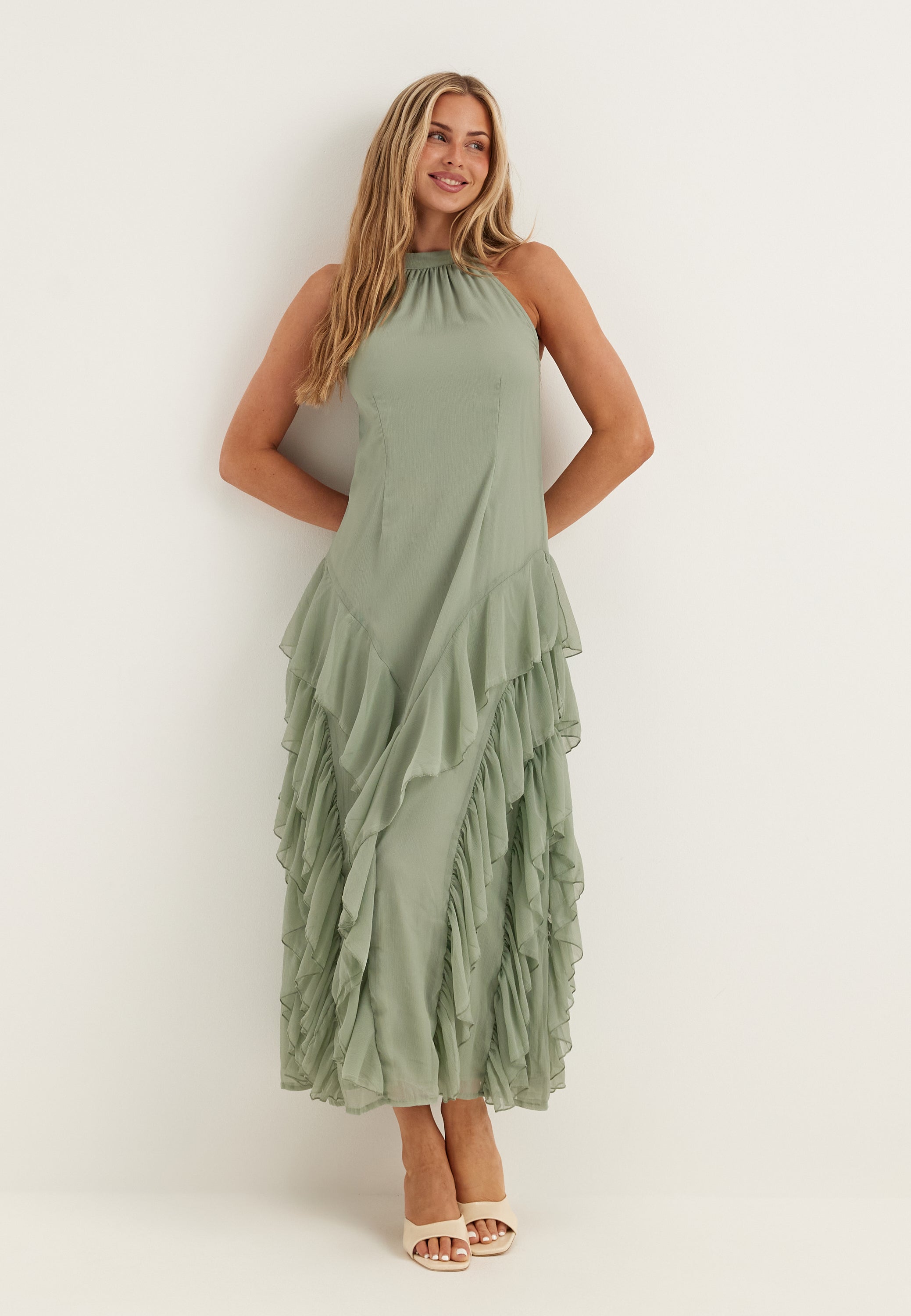 VILA Visella Halterneck Flounch Dress