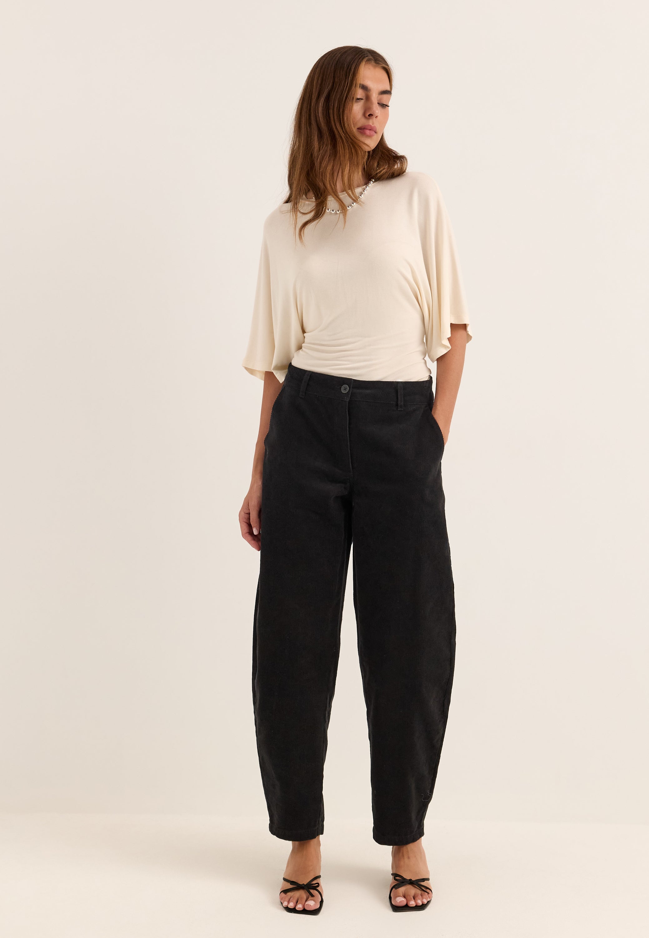 BUBBLEROOM Mid Waist Corduroy Wide Trousers