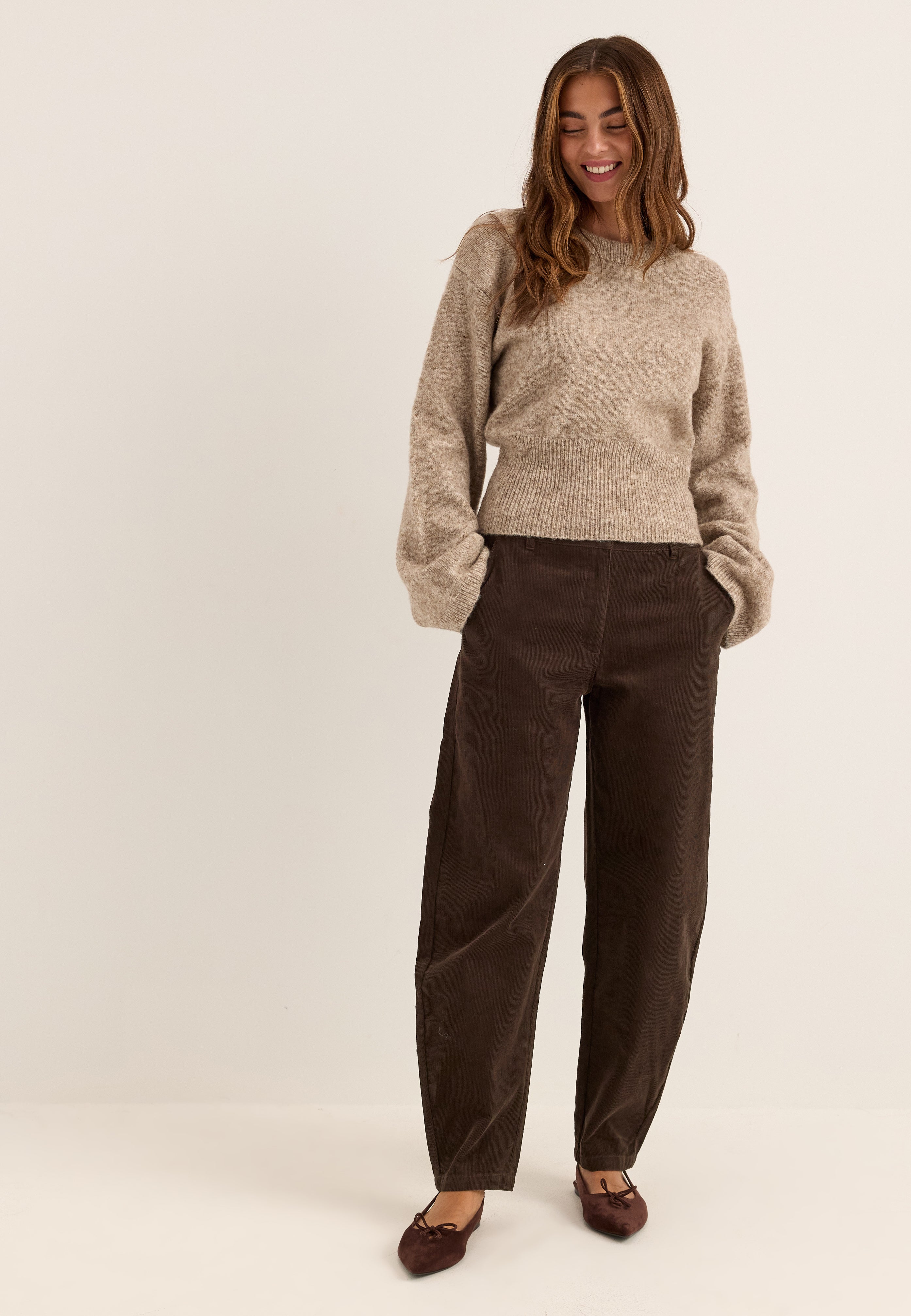 BUBBLEROOM Mid Waist Corduroy Wide Trousers