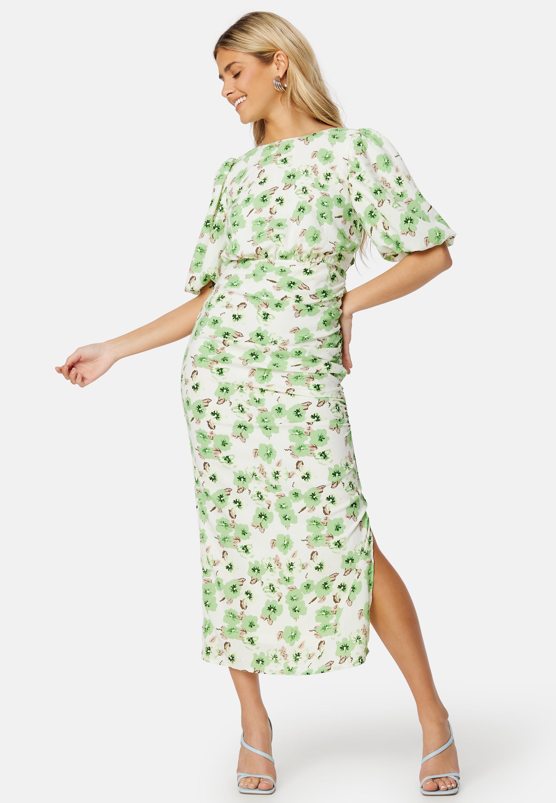 Bubbleroom Occasion Puff Sleeve Bow Midi Dress
