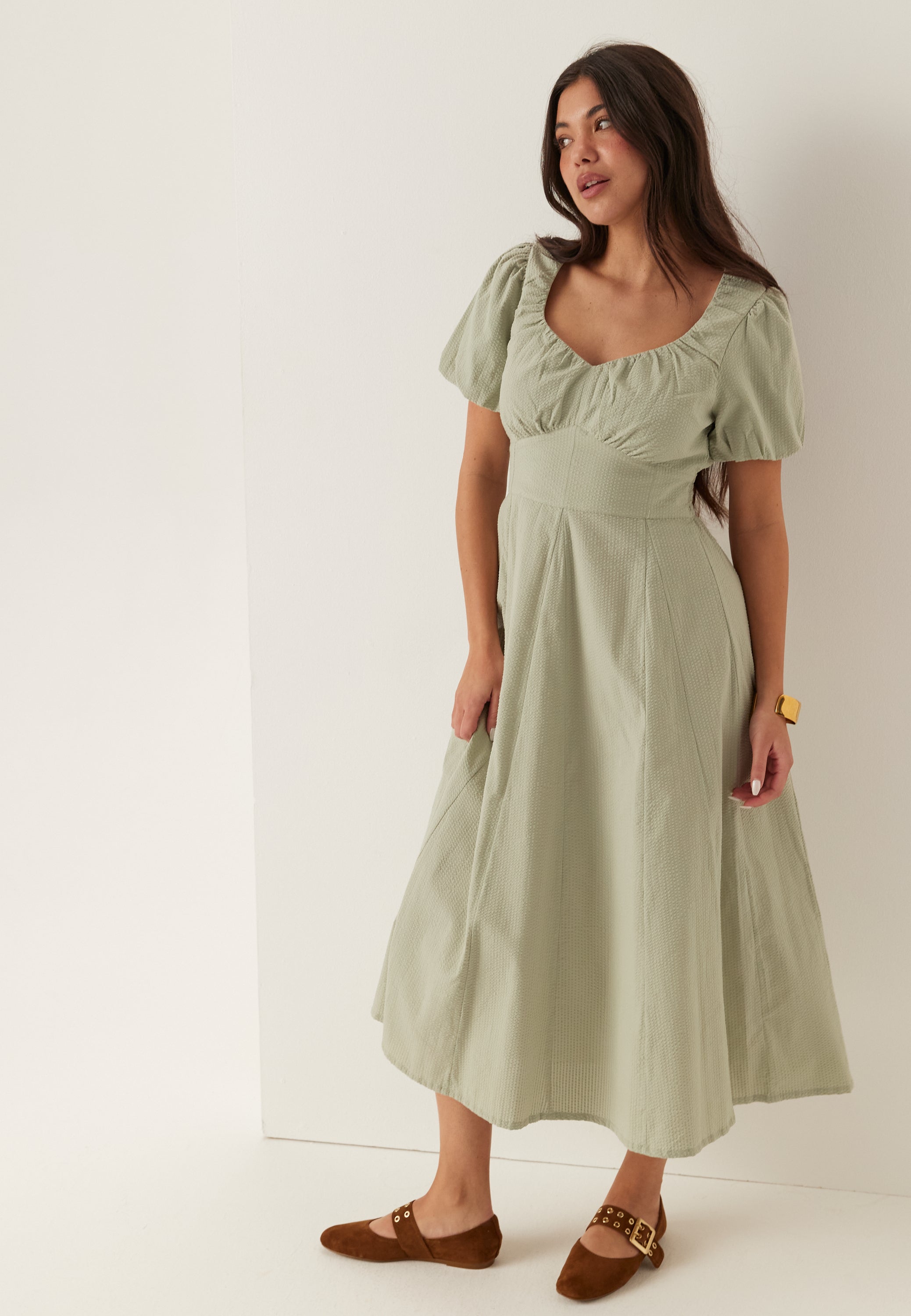 BUBBLEROOM Seersucker Midi Dress