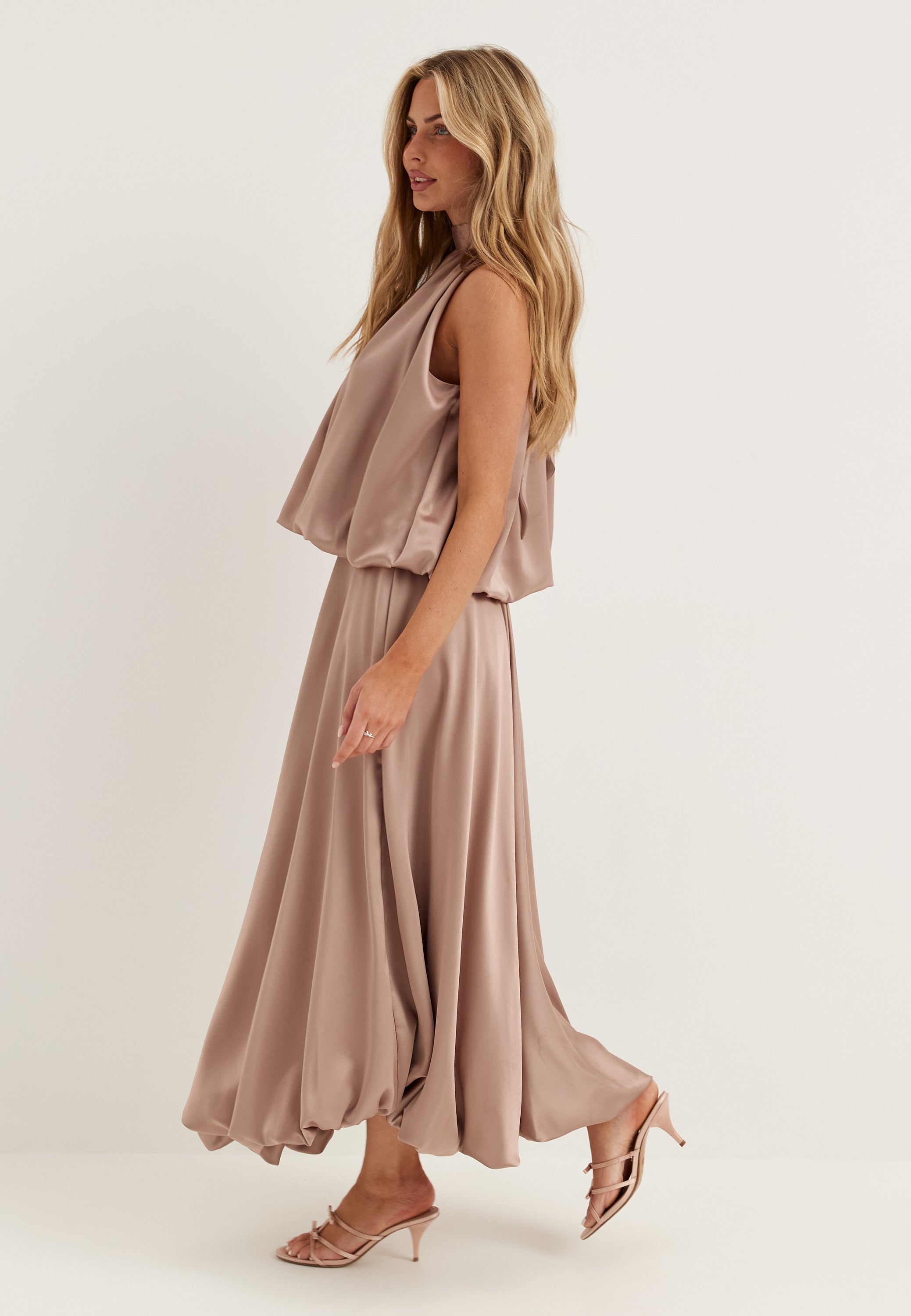 Bubbleroom Occasion Bubble-Hem Satin Ankle Skirt