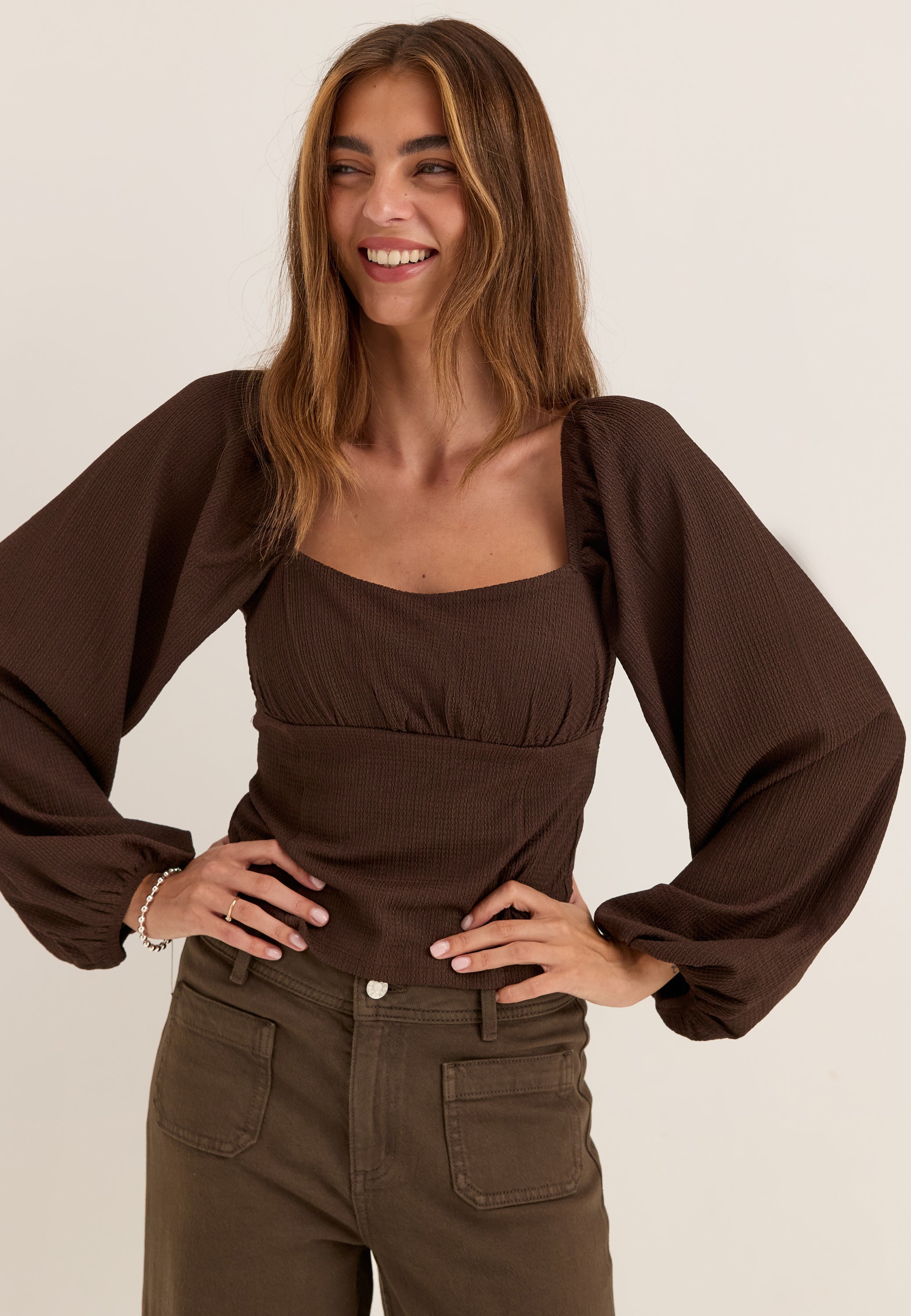 BUBBLEROOM Square Neck Long Sleeve Top