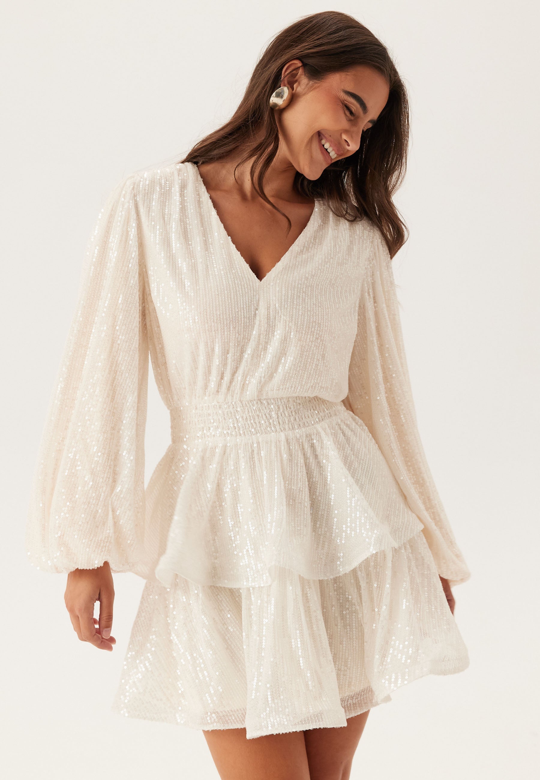 Bubbleroom Occasion Flounce Balloon Sleeve Sequin Dress