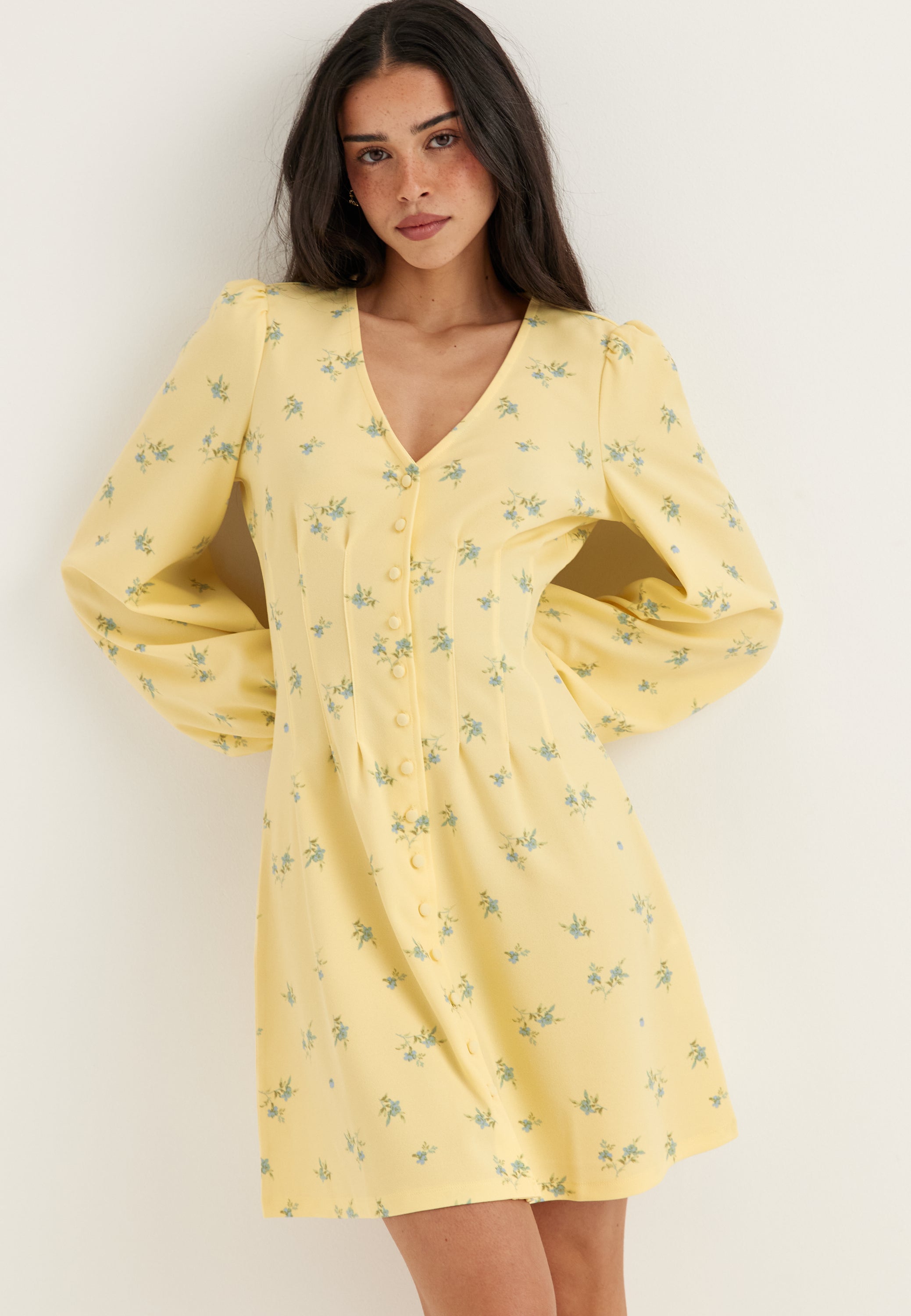 BUBBLEROOM Mini Button Volume Sleeve Dress