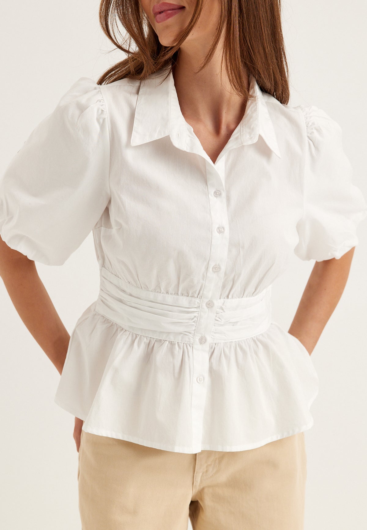 BUBBLEROOM Waist Detail Cotton Blouse