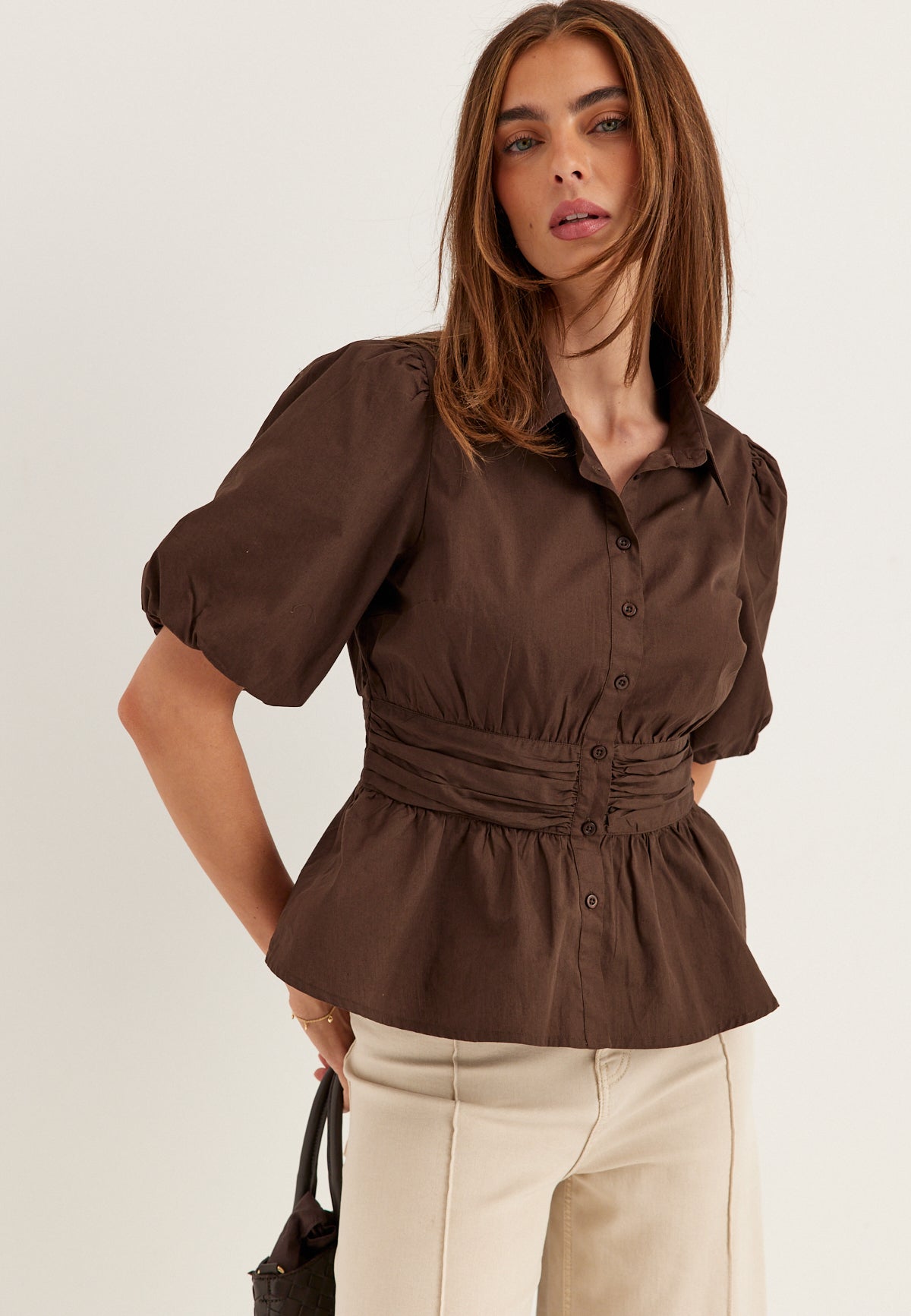 BUBBLEROOM Waist Detail Cotton Blouse