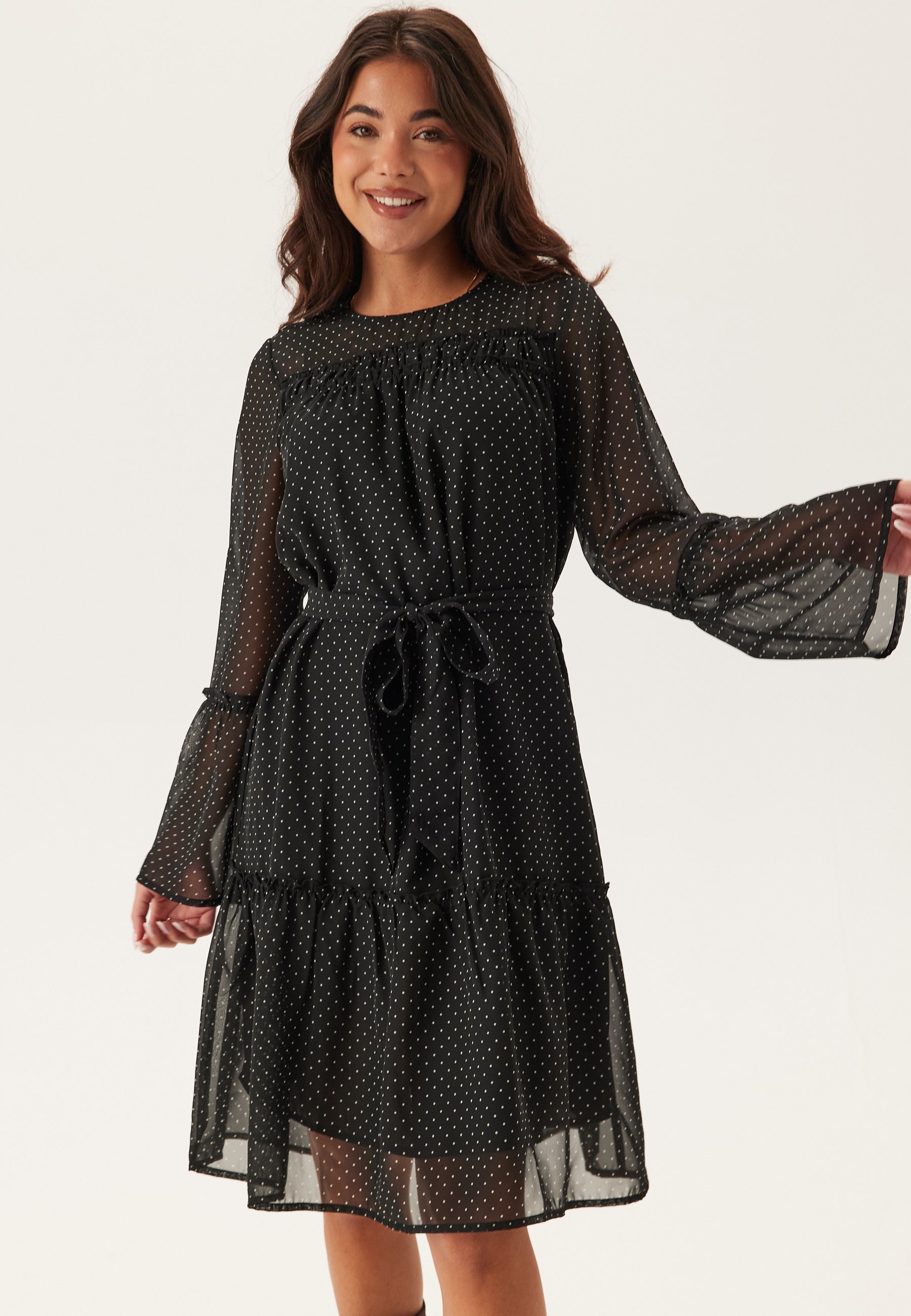 Happy Holly Flounce Sleeve Dress