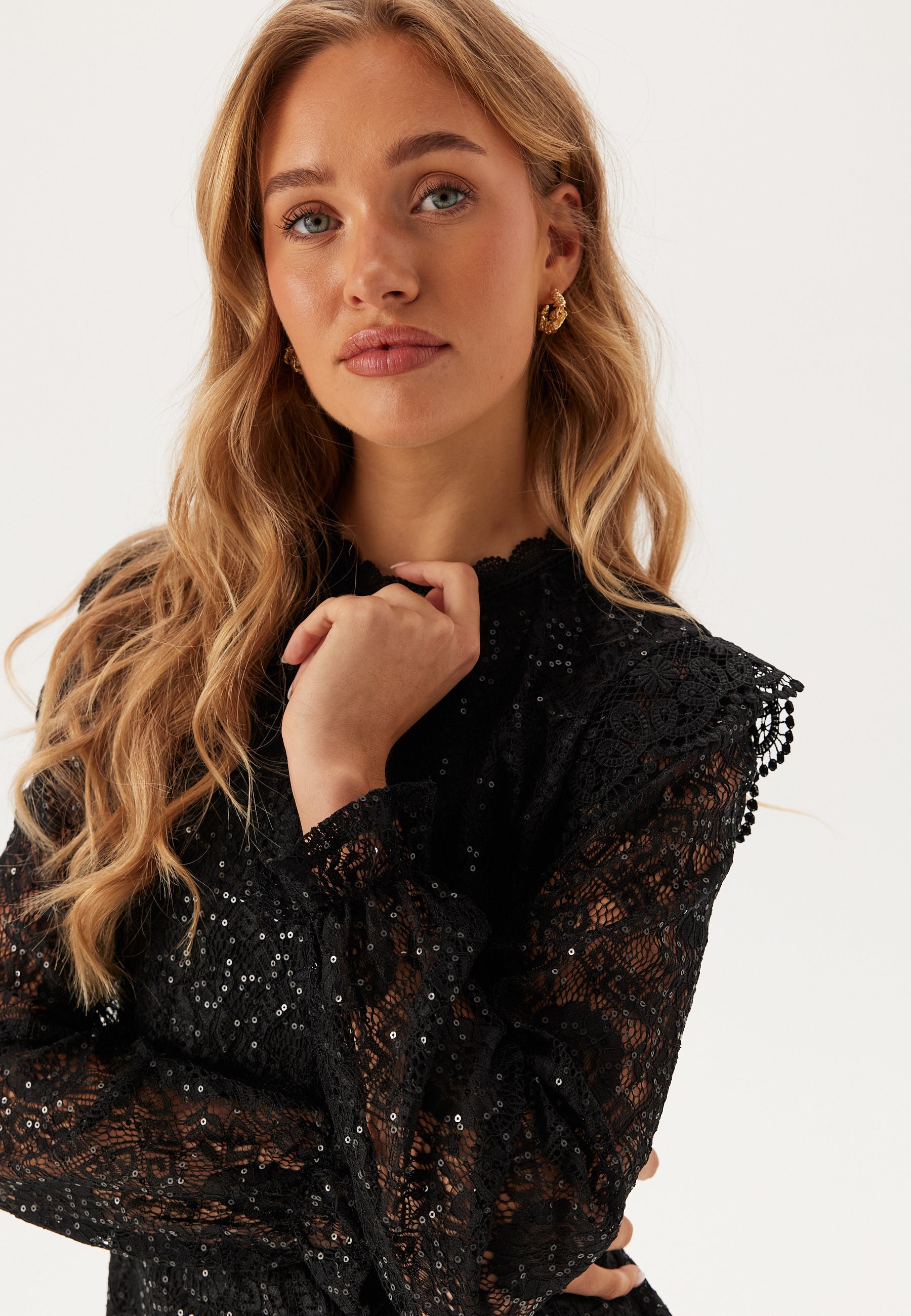 Pieces Pcolline Ls Lace Sequins Top